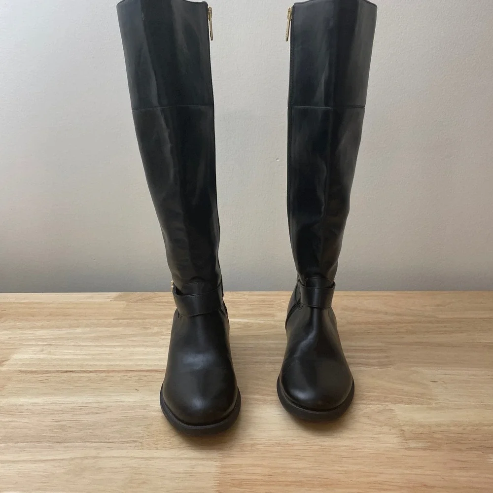 Tommy Hilfiger‎ Black Leather Tall Riding Boots Size 6.5M
